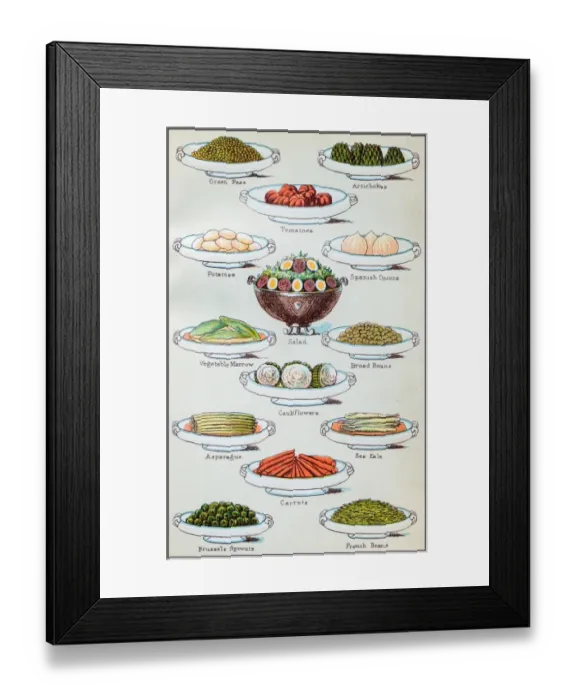 Framed Print : Antique recipes book engraving illustration: Vegetables Framed Print : Antique recipes book engraving illustration: Vegetables