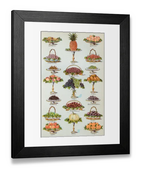 Framed Print : Antique recipes book engraving illustration: Fruit Framed Print : Antique recipes book engraving illustration: Fruit
