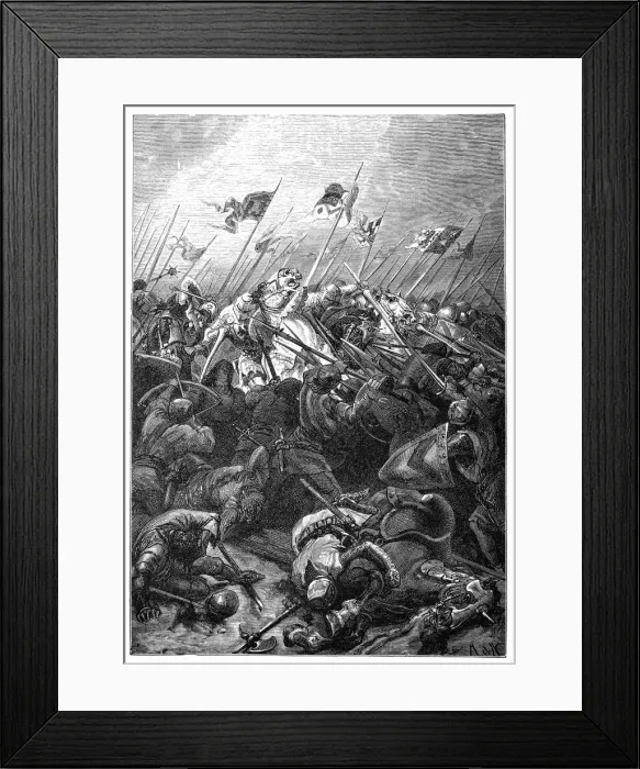 Framed Print : The Flemish defeat Robert d Artois at Courtrai - known as the Battle of the Spurs. 11th July 1302 Framed Print : The Flemish defeat Robert d Artois at Courtrai - known as the Battle of the Spurs. 11th July 1302
