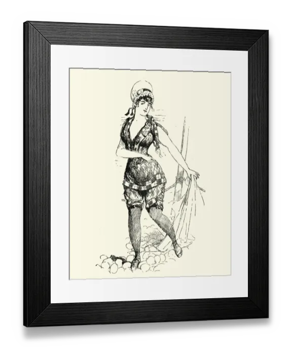 Framed Print : Young victorian woman in a bathing costume, 1880s Framed Print : Young victorian woman in a bathing costume, 1880s