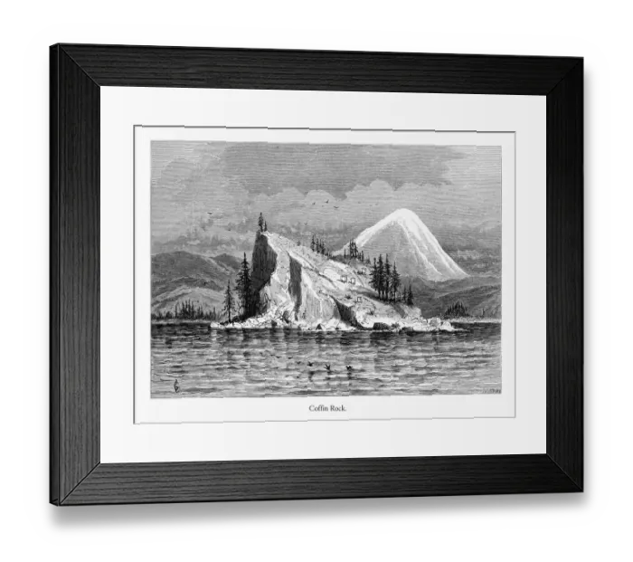 Framed Print : Coffin Rock, Columbia River, Oregon, United States, American Victorian Engraving, 1872 Framed Print : Coffin Rock, Columbia River, Oregon, United States, American Victorian Engraving, 1872