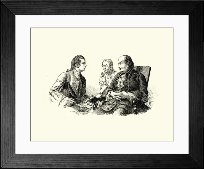 Framed Print : Manon Lescaut - Men talking, 18th Century Framed Print : Manon Lescaut - Men talking, 18th Century