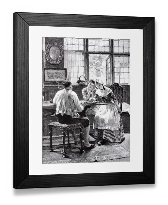 Framed Print : Two young women and an elder man playing a game at table Framed Print : Two young women and an elder man playing a game at table