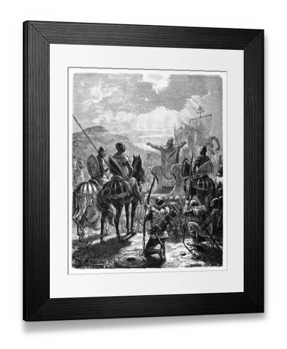 Framed Print : Emperor Frederick II, bishop blessing the troops before the battle Framed Print : Emperor Frederick II, bishop blessing the troops before the battle