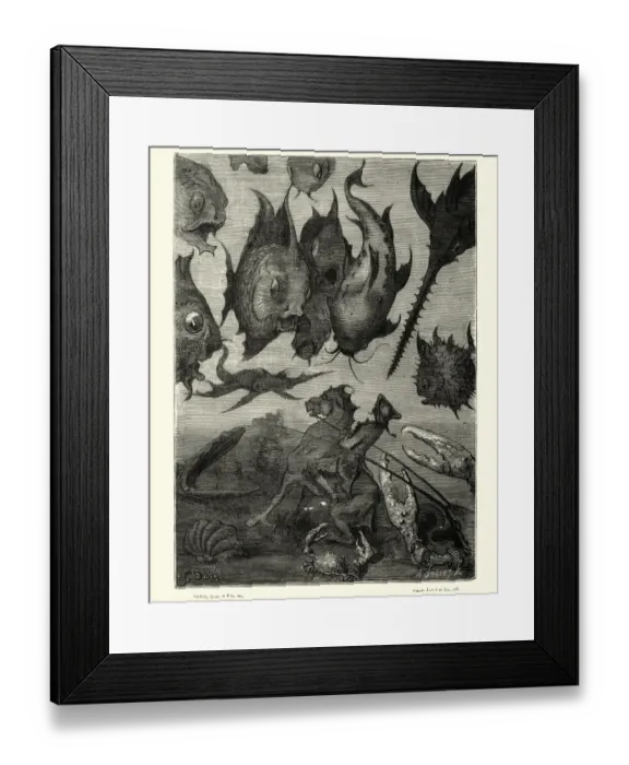 Framed Print : Adventures of Baron Munchausen, I meet large fishes Framed Print : Adventures of Baron Munchausen, I meet large fishes