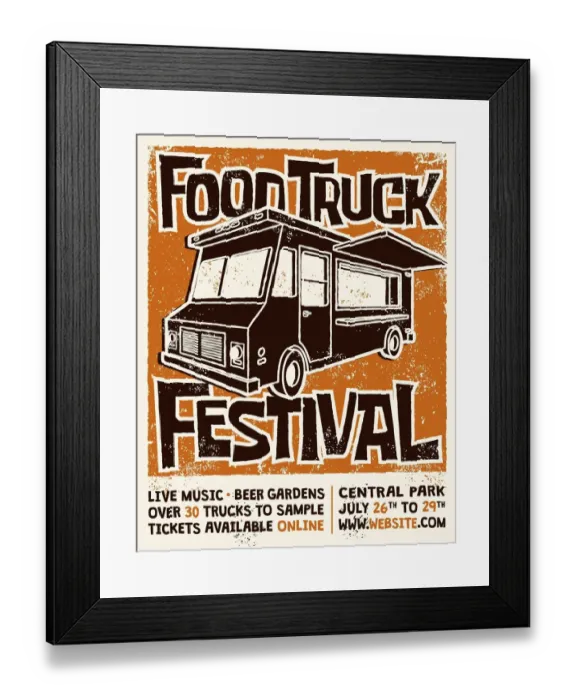 Framed Print : Food Truck Festival Screen Printed Poster Vector Design