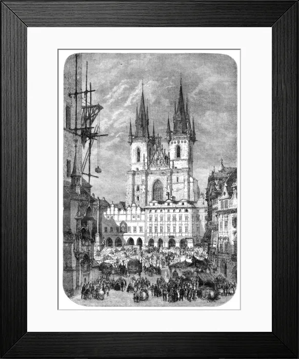 Framed Print : Engraving TAoen Church in Prague Czech republic 1859 Framed Print : Engraving TAoen Church in Prague Czech republic 1859