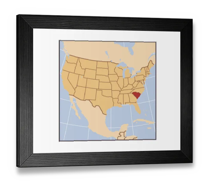 Framed Print : South Carolina reference map Framed Print : South Carolina reference map