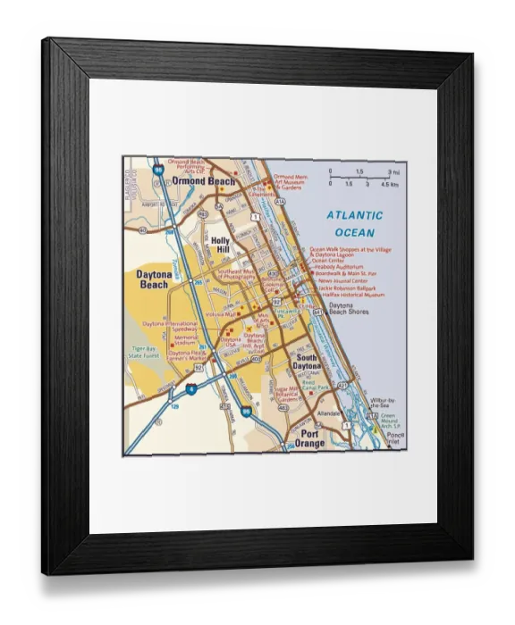 Framed Print : Daytona Beach area map Framed Print : Daytona Beach area map
