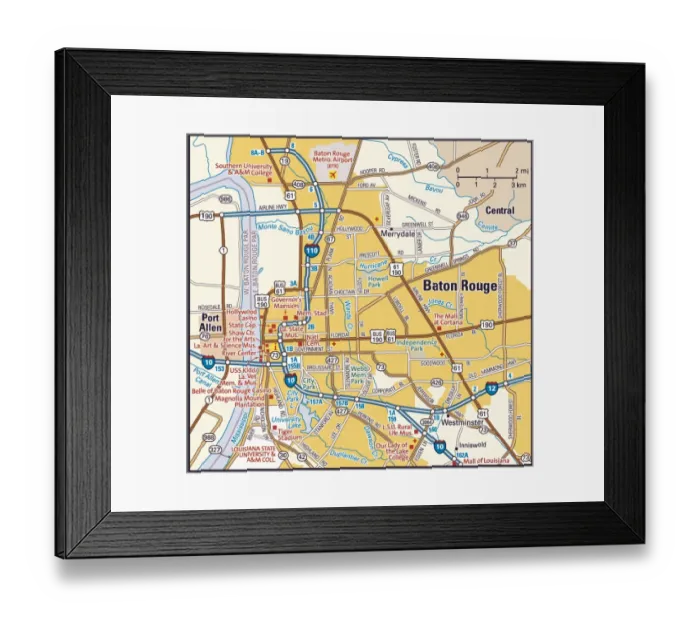 Framed Print : Baton Rouge area map Framed Print : Baton Rouge area map