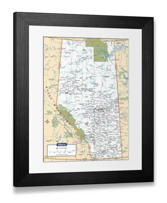 Framed Print : Alberta Provincial Map Framed Print : Alberta Provincial Map