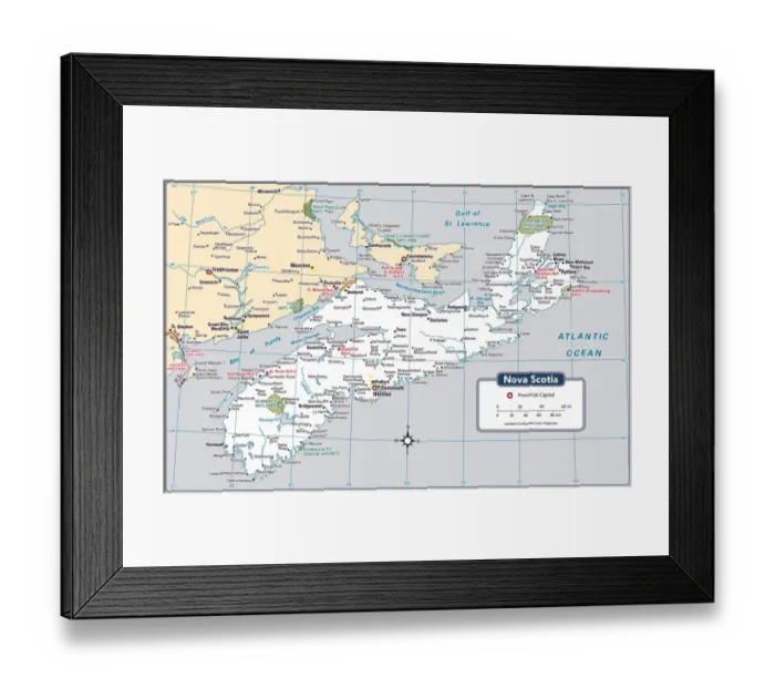 Framed Print : Nova Scotia Provincial Map Framed Print : Nova Scotia Provincial Map