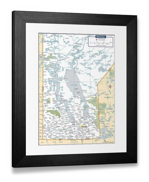 Framed Print : Manitoba Provincial Map Framed Print : Manitoba Provincial Map