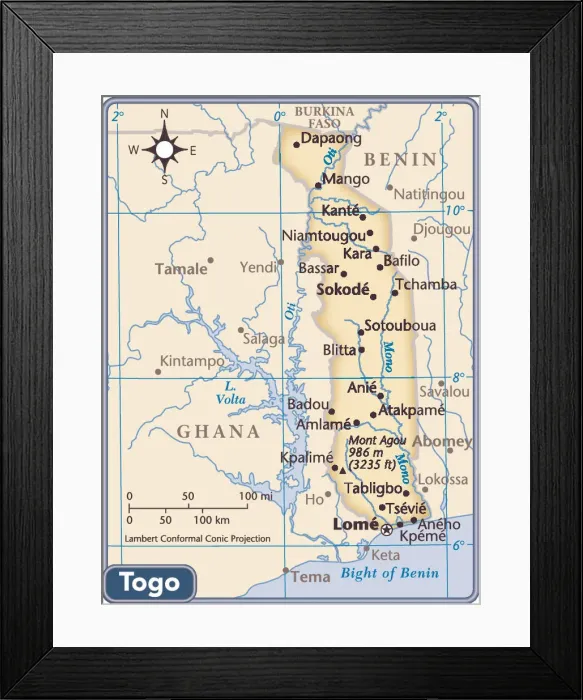 Framed Print : Togo country map Framed Print : Togo country map
