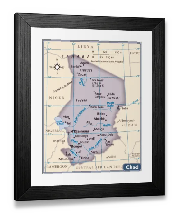 Framed Print : Chad country map Framed Print : Chad country map