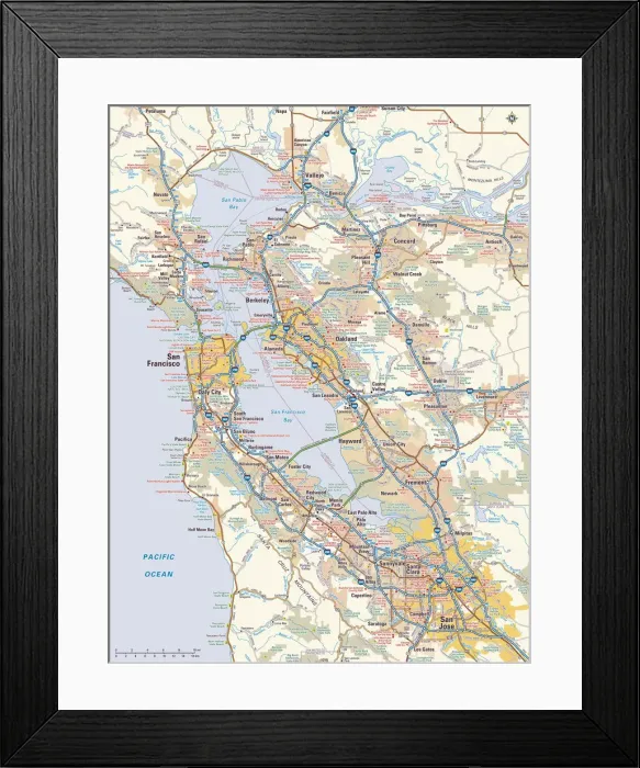 Framed Print : San Francisco, California area map Framed Print : San Francisco, California area map