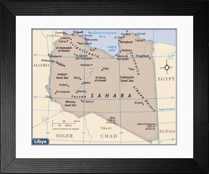 Framed Print : Libya country map Framed Print : Libya country map
