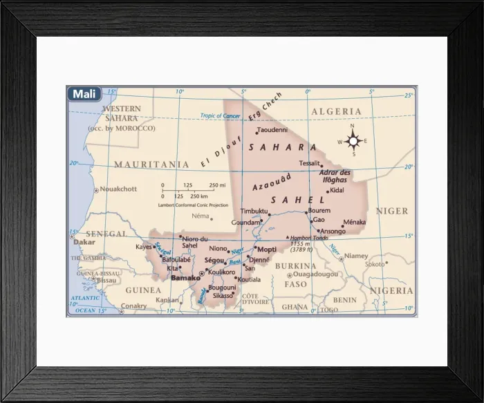 Framed Print : Mali country map Framed Print : Mali country map