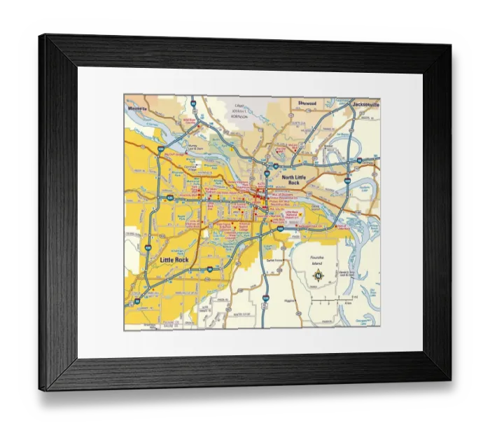 Framed Print : Little Rock, Arkansas area map Framed Print : Little Rock, Arkansas area map