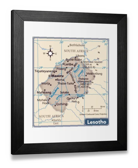 Framed Print : Lesotho country map Framed Print : Lesotho country map