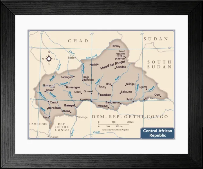 Framed Print : Central African Republic country map Framed Print : Central African Republic country map