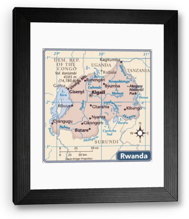 Framed Print : Rwanda country map Framed Print : Rwanda country map