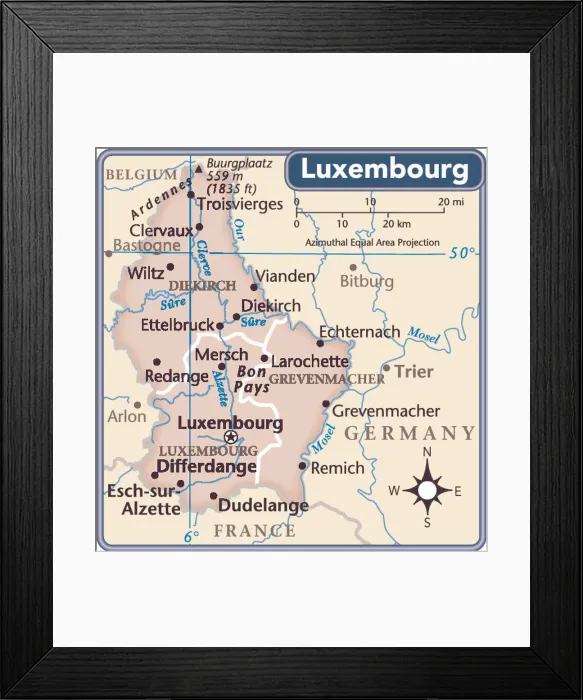 Framed Print : Luxembourg country map Framed Print : Luxembourg country map