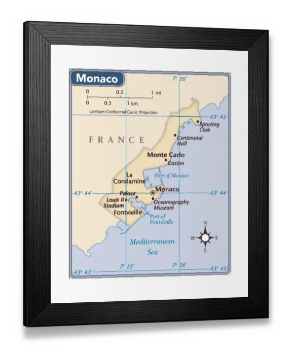 Framed Print : Monaco country map