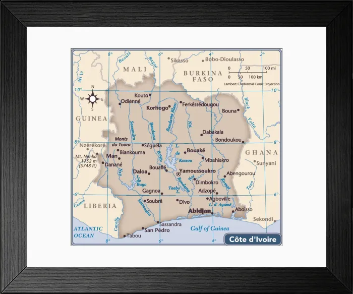 Framed Print : Cote d Ivoire country map Framed Print : Cote d Ivoire country map