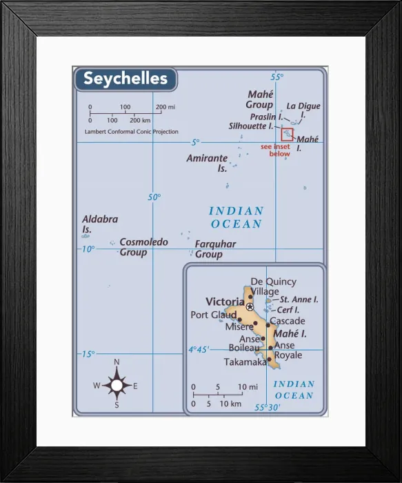 Framed Print : Seychelles country map Framed Print : Seychelles country map