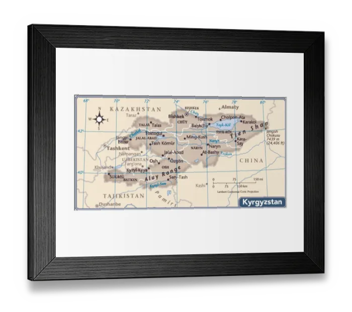 Framed Print : Kyrgyzstan country map Framed Print : Kyrgyzstan country map