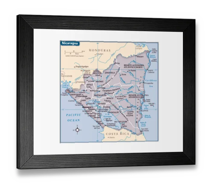 Framed Print : Nicaragua country map