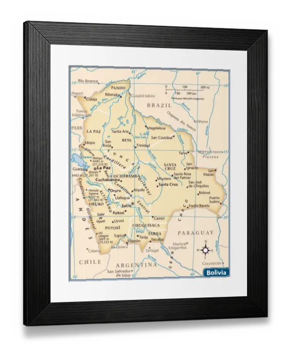 Framed Print : Bolivia country map Framed Print : Bolivia country map