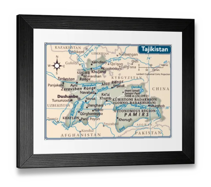 Framed Print : Tajikistan country map Framed Print : Tajikistan country map