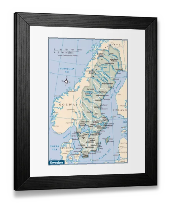 Framed Print : Sweden country map Framed Print : Sweden country map