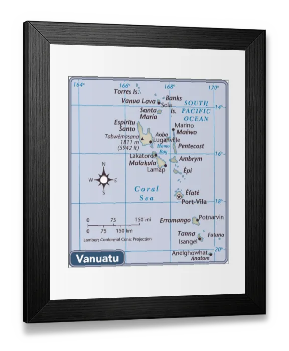 Framed Print : Vanuatu country map Framed Print : Vanuatu country map