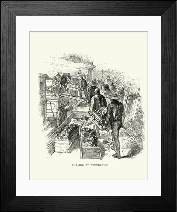 Framed Print : Pacific Express Train coaling at Winnemucca, Nevada, 19th Century Framed Print : Pacific Express Train coaling at Winnemucca, Nevada, 19th Century