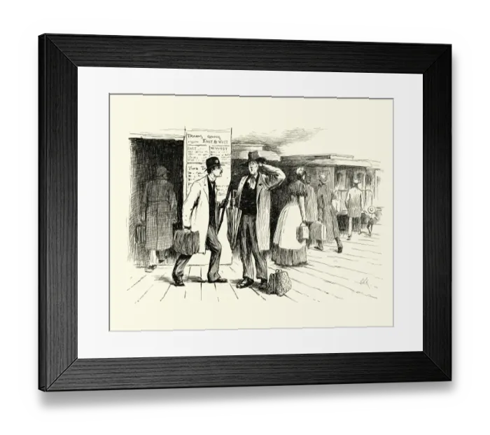 Framed Print : Victorian cartoon about confused railway passengers Framed Print : Victorian cartoon about confused railway passengers