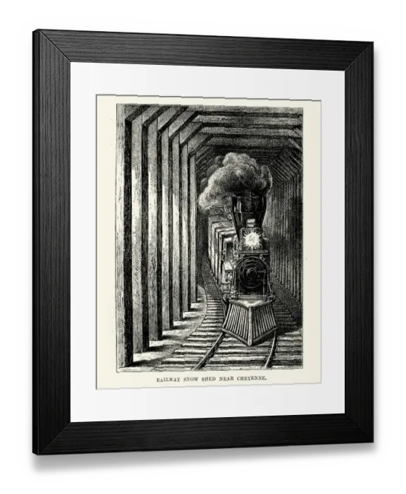 Framed Print : Train in a Railway Snow Shed near Cheyenne 19th Century Framed Print : Train in a Railway Snow Shed near Cheyenne 19th Century