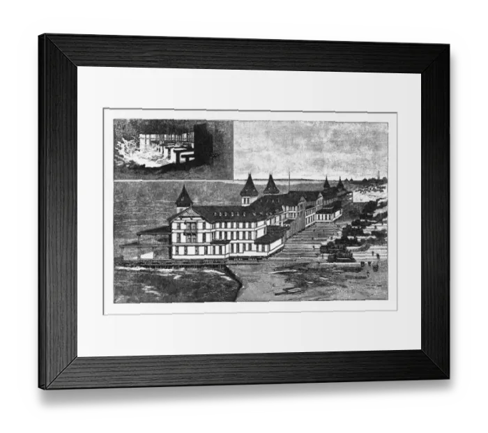 Framed Print : Victorian Seaside Hotel Moved Due to Beach Erosion, 1873 Framed Print : Victorian Seaside Hotel Moved Due to Beach Erosion, 1873