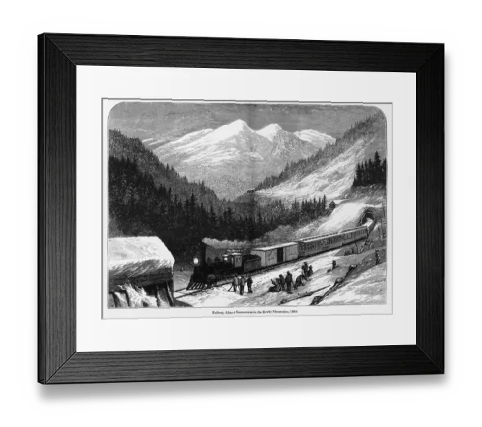 Framed Print : Railway After a Snowstorm in the Rocky Mountains Engraving, 1884 Framed Print : Railway After a Snowstorm in the Rocky Mountains Engraving, 1884