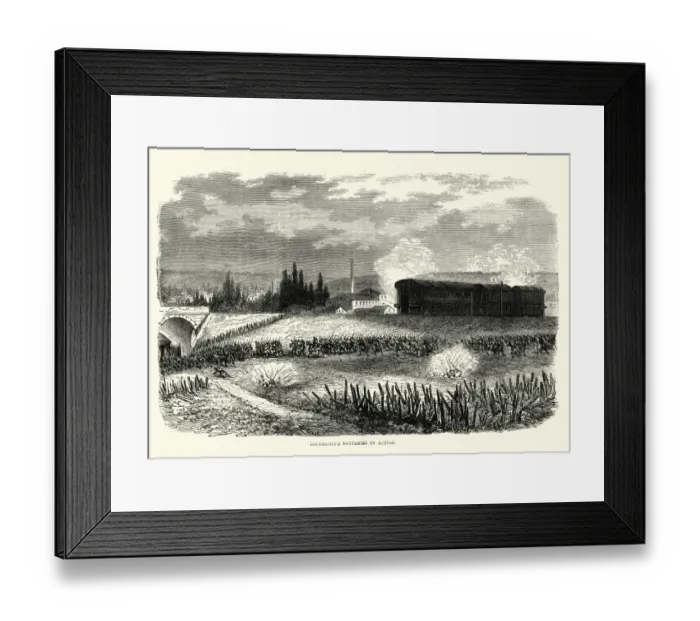 Framed Print : Franco Prussian War Locomotive artillery batteries in action