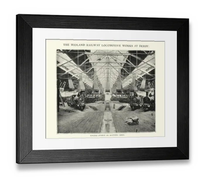 Framed Print : Running shed Midland railway locomotive works at Derby, 1892 Framed Print : Running shed Midland railway locomotive works at Derby, 1892