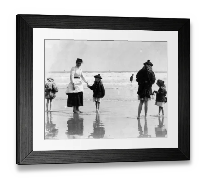 Framed Print : Paddling. Girls wearing tam o shanters paddling at the seaside Framed Print : Paddling. Girls wearing tam o shanters paddling at the seaside