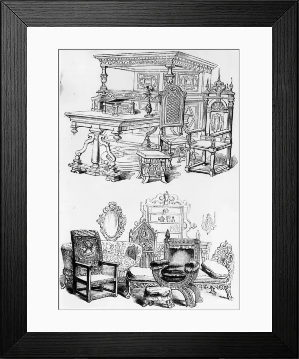 Framed Print : Furniture. Circa 1830: Furniture from the Sixteenth Century Framed Print : Furniture. Circa 1830: Furniture from the Sixteenth Century