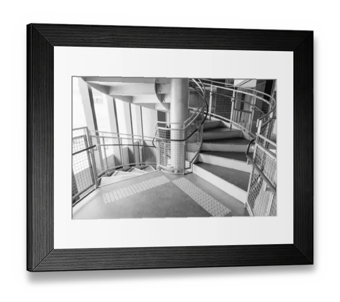 Framed Print : Stairs. Abstract modern building of stairs in black and white Framed Print : Stairs. Abstract modern building of stairs in black and white