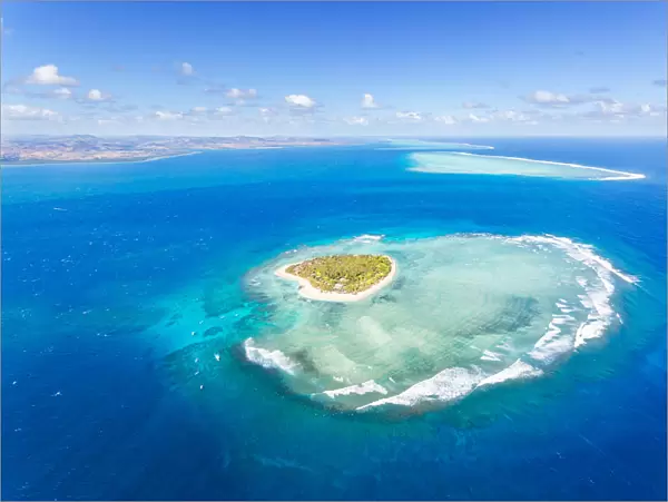 Aerial view of heart shaped island Tavarua, Fiji