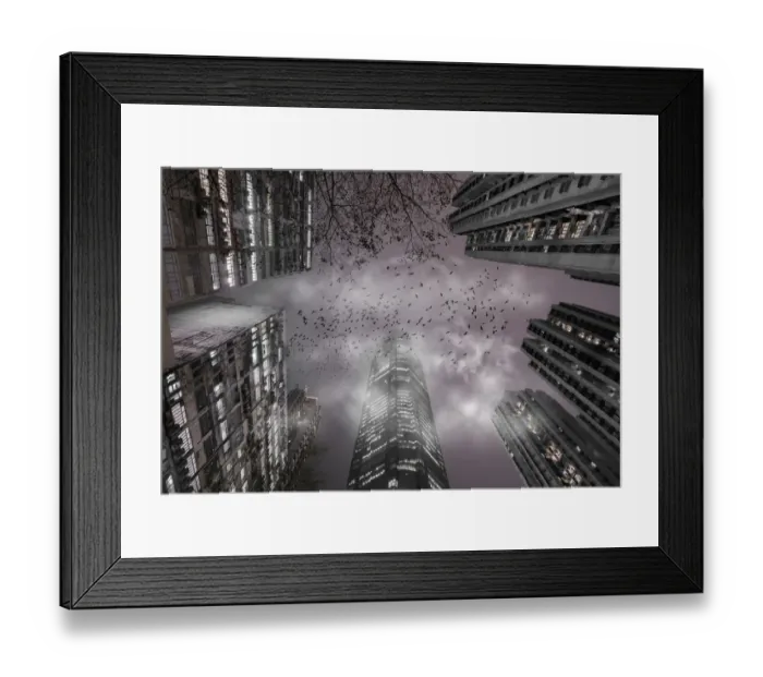 Framed Print : Old public Housing and new office building dark age manip Framed Print : Old public Housing and new office building dark age manip