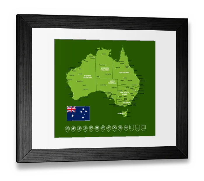 Framed Print : Australia Vector Map Framed Print : Australia Vector Map