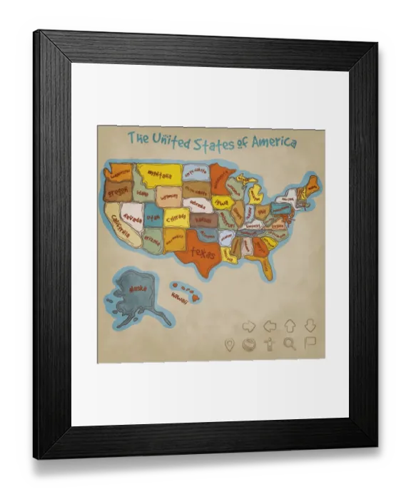 Framed Print : Hand Drawn Map of the United States of America Framed Print : Hand Drawn Map of the United States of America
